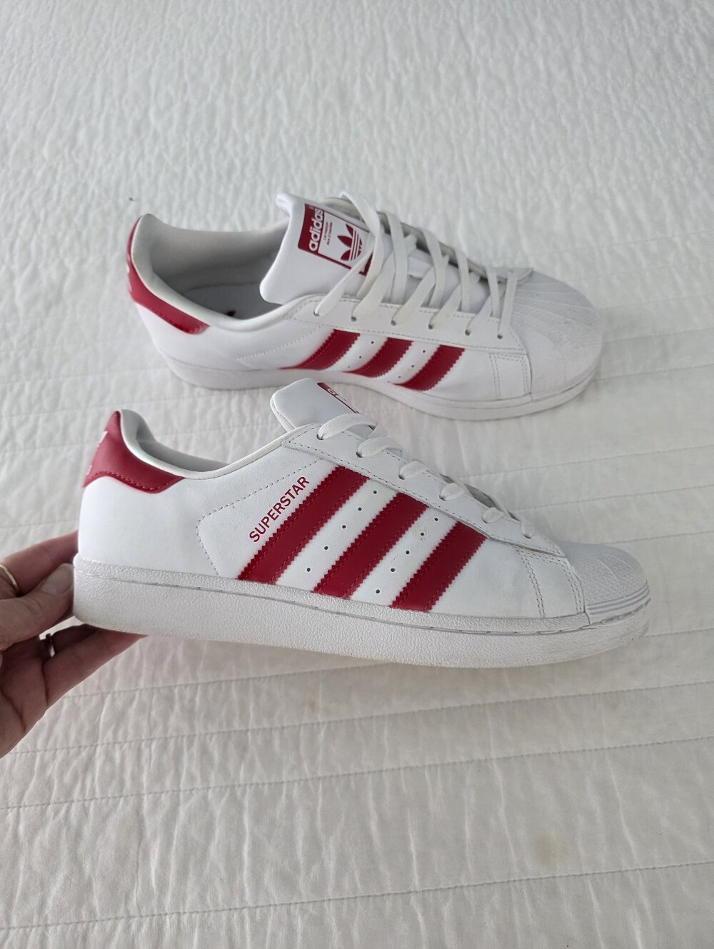 adidas Superstar Leather White Sneakers with Red Stripes Men 7